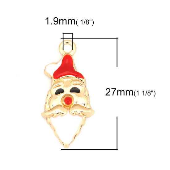 Imagen de Zamak Colgantes Charms Papa Noél Navidad Chapado en Oro Blanco & Rojo Esmalte 27mm x 13mm, 10 Unidades