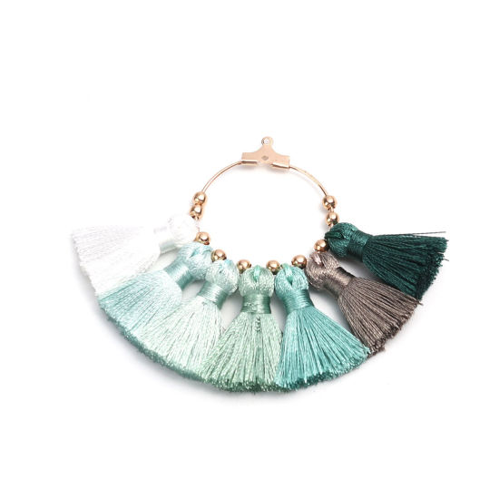 Picture of Iron Based Alloy & Polyester Tassel Pendants Tassel Gold Plated Multicolor Half Round Hollow 7.1cm x 5.4cm, 2 PCs