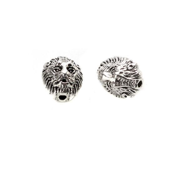 Imagen de Zamak Cuentas León Plata Antigua Aprox 12mm x 10mm, Agujero: Aprox 1.5mm, 30 Unidades