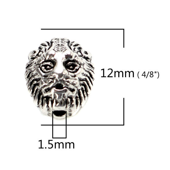 Imagen de Zamak Cuentas León Plata Antigua Aprox 12mm x 10mm, Agujero: Aprox 1.5mm, 30 Unidades