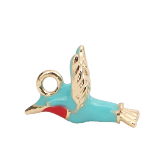 Immagine di Ottone Charms 18K Vero Oro Placcato Multicolore Uccello Smalto 13mm x 10mm, 3 Pz