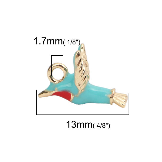 Immagine di Ottone Charms 18K Vero Oro Placcato Multicolore Uccello Smalto 13mm x 10mm, 3 Pz