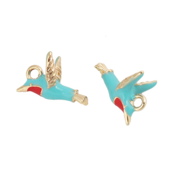 Immagine di Ottone Charms 18K Vero Oro Placcato Multicolore Uccello Smalto 13mm x 10mm, 3 Pz