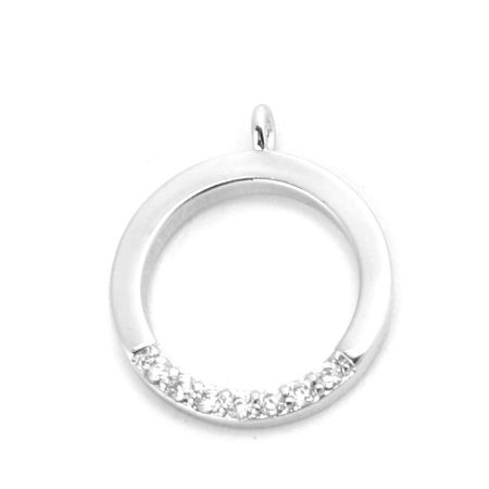 真鍮 チャーム 18K リアルプラチナメッキ 円形 透明 ラインストーン 13mm x 11mm、 2 個