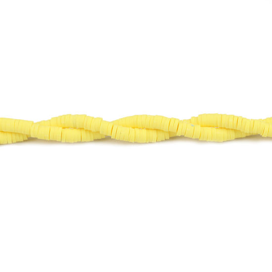 Picture of Polymer Clay Katsuki Beads Heishi Beads Disc Beads Round Yellow 4mm Dia, Hole: Approx 1.3mm, 40cm(15 6/8") long, 2 Strands