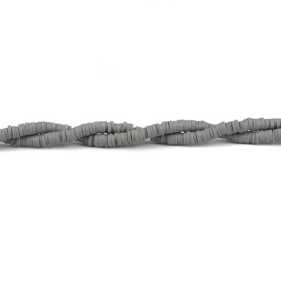 Bild von Polymer Ton Katsuki Perlen Rund Grau, 4mm D., Loch: 1.3mm, 40cm lang/Strang, 2 Stränge