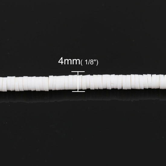 Picture of Polymer Clay Katsuki Beads Heishi Beads Disc Beads Round White 4mm Dia, Hole: Approx 1.3mm, 40cm(15 6/8") long, 2 Strands