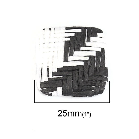 Bild von Zinklegierung Embellishments Cabochons Quadrat Schwarz & Weiß 25mm x 25mm, 4 Stück