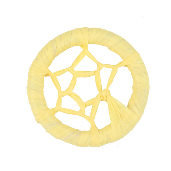 ラフィア コネクターパーツ ドリームキャッチャー 黄色 透かし 40mm直径、 4 個 の画像