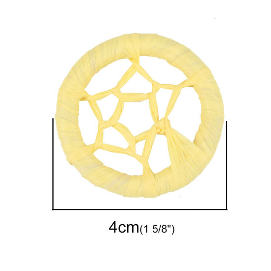 ラフィア コネクターパーツ ドリームキャッチャー 黄色 透かし 40mm直径、 4 個 の画像