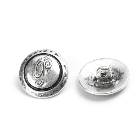Zinc Based Alloy Sewing Shank Buttons Round Antique Silver Color Carved Pattern Carved 17mm Dia., 10 PCs