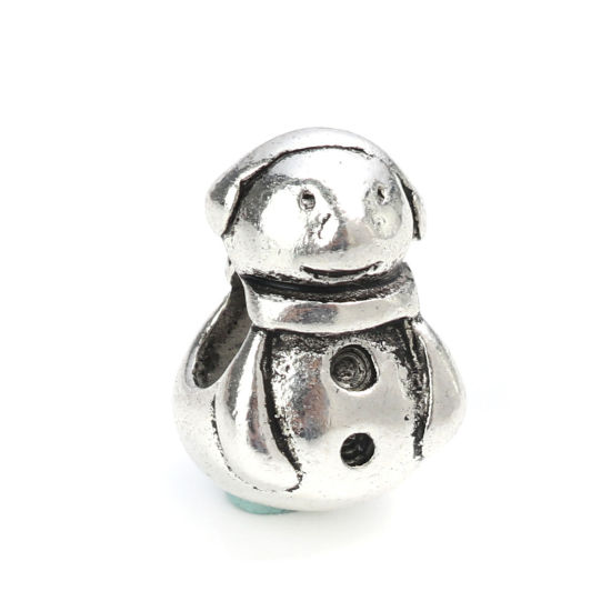 Picture of Zinc Based Alloy Beads Christmas Antique Silver Color Christmas Snowman (Can Hold ss5 Pointed Back Rhinestone) About 15mm x 10mm, Hole: Approx 4.7mm, 10 PCs