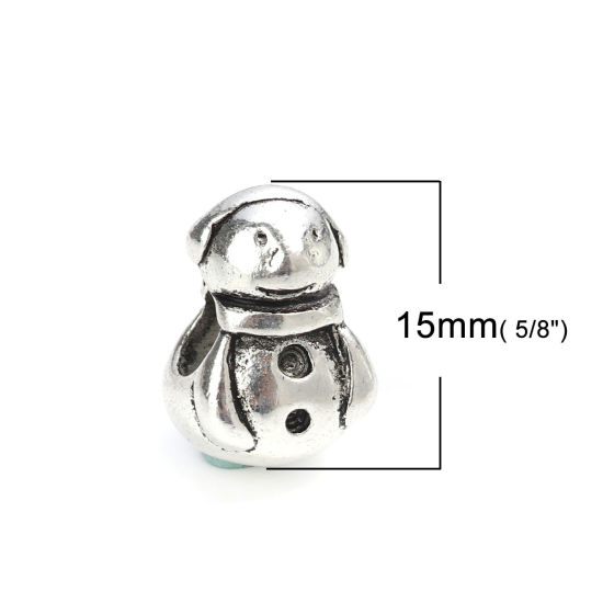 Picture of Zinc Based Alloy Beads Christmas Antique Silver Color Christmas Snowman (Can Hold ss5 Pointed Back Rhinestone) About 15mm x 10mm, Hole: Approx 4.7mm, 10 PCs