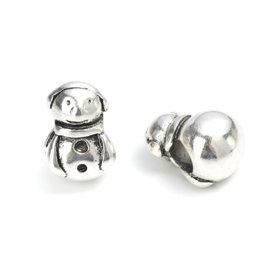 Picture of Zinc Based Alloy Beads Christmas Antique Silver Color Christmas Snowman (Can Hold ss5 Pointed Back Rhinestone) About 15mm x 10mm, Hole: Approx 4.7mm, 10 PCs