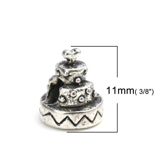 亜鉛合金 スペーサー ビーズ クリスマス 銀古美 ケーキ彫刻 約 11mm x 9mm、 穴：約 3.5mm、 50 個 の画像