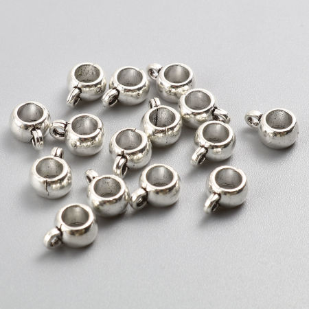 Bild von Zinklegierung Kaution Perlen Zylinder Versilbert 9mm x 4mm, 100 Stück