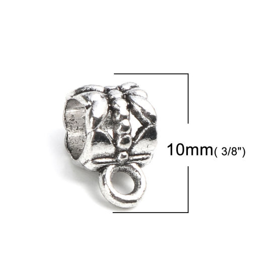 Picture of Zinc Based Alloy Bail Beads Cylinder Antique Silver Color Carved Pattern 10mm x 7mm, 50 PCs