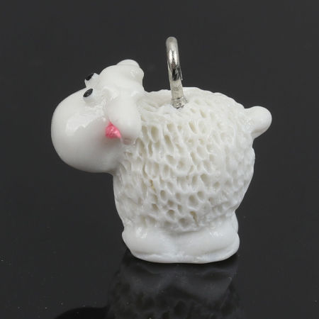 Bild von Harz Charms Schaf Weiß 3D 19mm x 18mm, 10 Stück