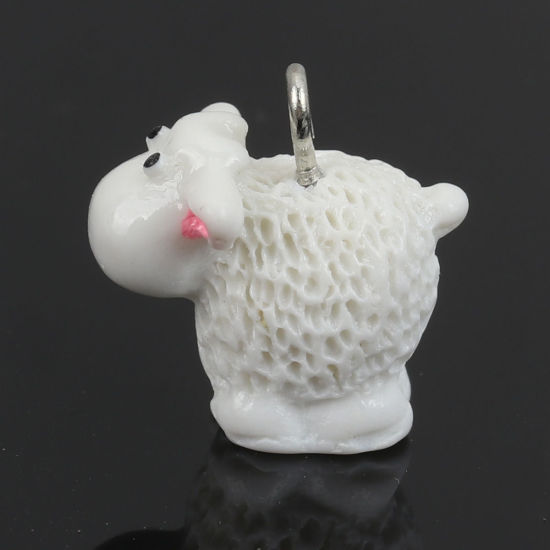 Picture of Resin Charms Sheep White 3D 19mm x 18mm, 10 PCs