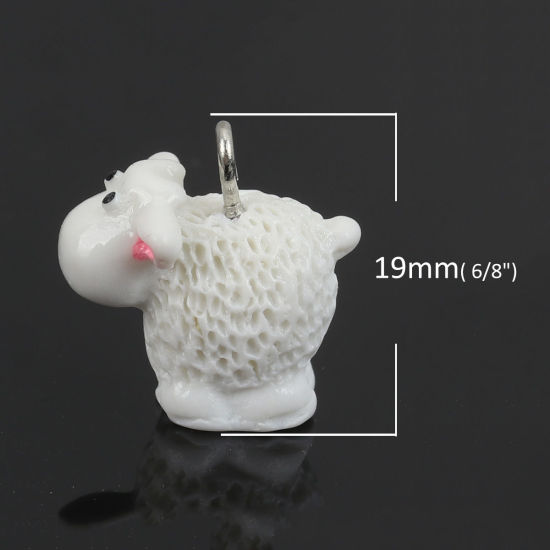 Picture of Resin Charms Sheep White 3D 19mm x 18mm, 10 PCs