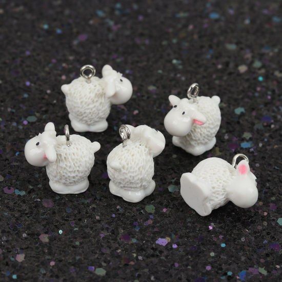 Image de Breloques en Résine Chèvre 3D Blanc 19mm x 18mm, 10 Pcs