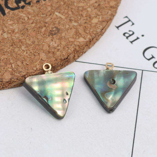 Picture of Natural Shell Charms Gold Plated Triangle Green 19mm x 17mm, 2 PCs