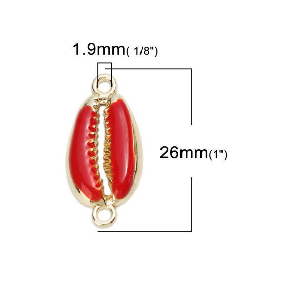 Picture of Zinc Based Alloy Connectors Shell Gold Plated Red Enamel 26mm x 12mm, 10 PCs
