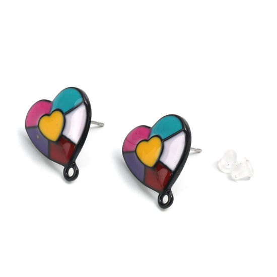 Bild von Zinklegierung Ohrring Ohrstecker Zubehör Herz Bunt M/Öse 17mm x 15mm, Drahtstärke: (21 gauge), 6 Stück