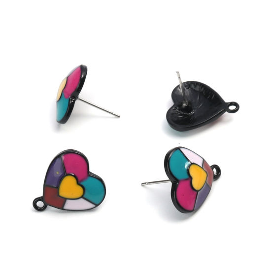 Bild von Zinklegierung Ohrring Ohrstecker Zubehör Herz Bunt M/Öse 17mm x 15mm, Drahtstärke: (21 gauge), 6 Stück