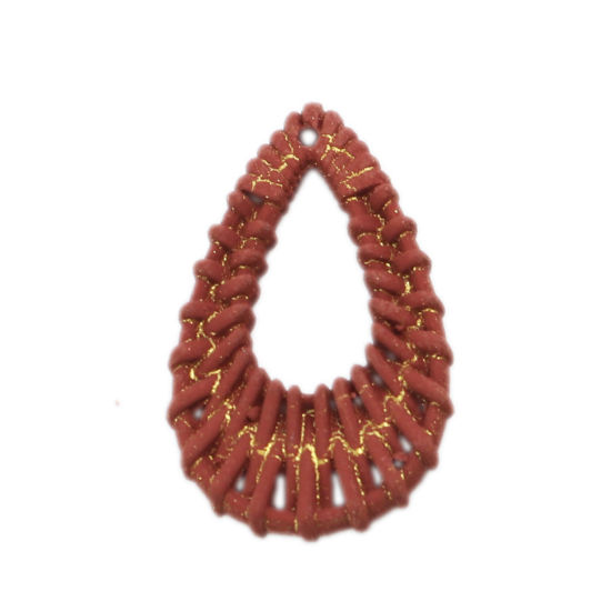 Picture of Resin Connectors Drop Red Brown Woven 32mm x 20mm, 10 PCs