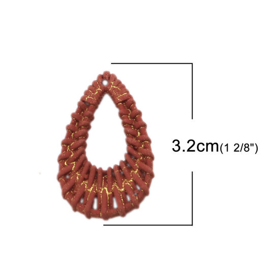 Picture of Resin Connectors Drop Red Brown Woven 32mm x 20mm, 10 PCs