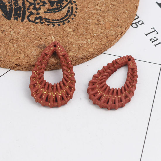 Picture of Resin Connectors Drop Red Brown Woven 32mm x 20mm, 10 PCs