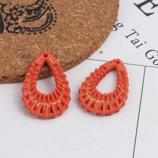 Picture of Resin Connectors Drop Orange Woven 32mm x 20mm, 10 PCs