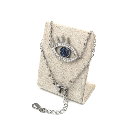 Imagen de Acero Inoxidable Pulseras Tono de Plata Ojo Negro Circón Artificial Hueco 16.5cm longitud, 1 Unidad