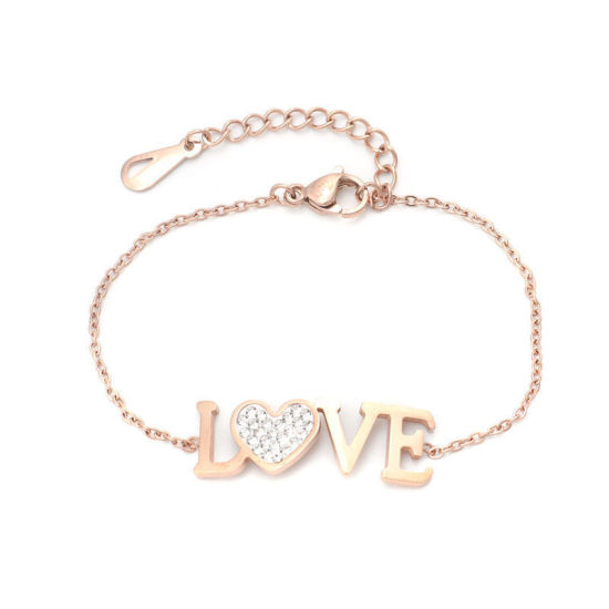 Picture of Stainless Steel Bracelets Gold Plated Love Symbol Clear Cubic Zirconia 16.5cm(6 4/8") long, 1 Piece