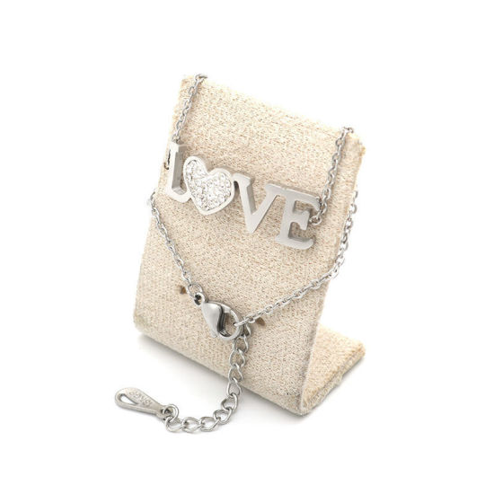 Picture of Stainless Steel Bracelets Gold Plated Love Symbol Clear Cubic Zirconia 16.5cm(6 4/8") long, 1 Piece