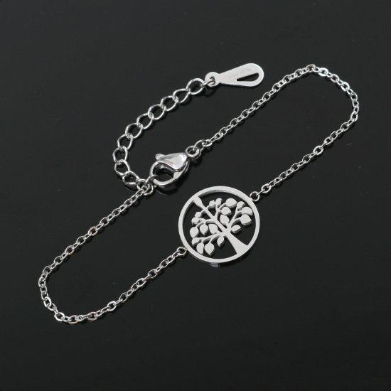 Picture of Stainless Steel Bracelets Silver Tone Round Tree Hollow 16.5cm(6 4/8") long, 1 Piece