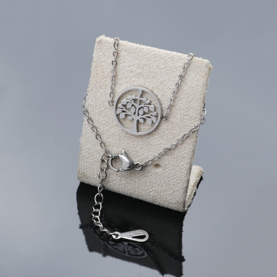 Picture of Stainless Steel Bracelets Silver Tone Round Tree Hollow 16.5cm(6 4/8") long, 1 Piece
