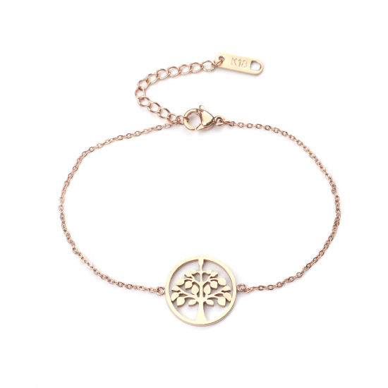 Picture of Stainless Steel Bracelets Rose Gold Round Tree Hollow 16.5cm(6 4/8") long, 1 Piece