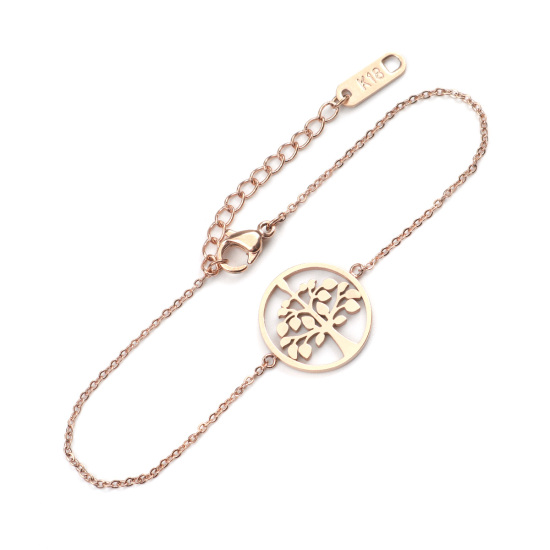 Picture of Stainless Steel Bracelets Rose Gold Round Tree Hollow 16.5cm(6 4/8") long, 1 Piece