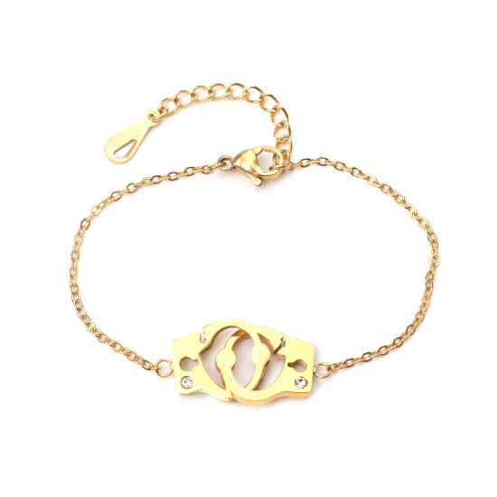 Bild von Edelstahl Armband Vergoldet Rund Klar Zirkonia 16.5cm lang, 1 Strang
