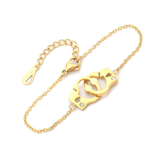 Bild von Edelstahl Armband Vergoldet Rund Klar Zirkonia 16.5cm lang, 1 Strang