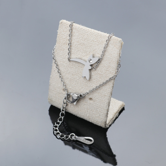 Image de Bracelets en Acier Inoxydable Argent Mat Libellule Zircone Cubique Clair 16.5cm long, 1 Pièce