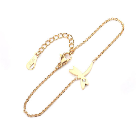Image de Bracelets en Acier Inoxydable Argent Mat Libellule Zircone Cubique Clair 16.5cm long, 1 Pièce