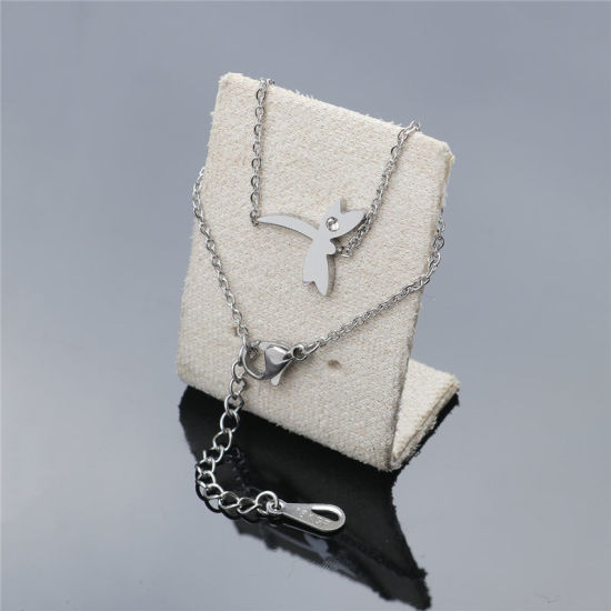Image de Bracelets en Acier Inoxydable Argent Mat Libellule Zircone Cubique Clair 16.5cm long, 1 Pièce