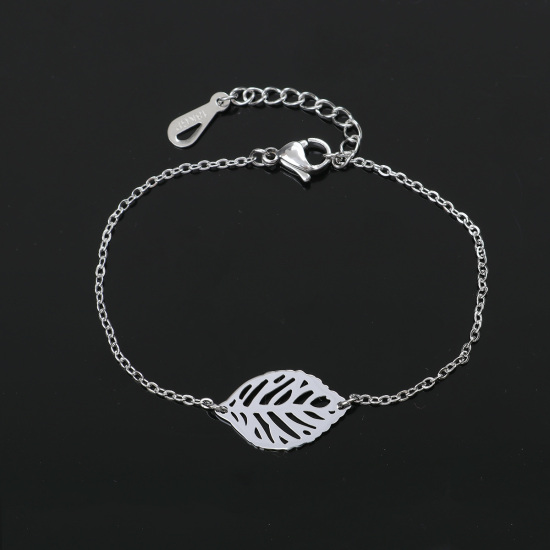 Imagen de Acero Inoxidable Pulseras Tono de Plata Hoja Hueco 16.5cm longitud, 1 Unidad