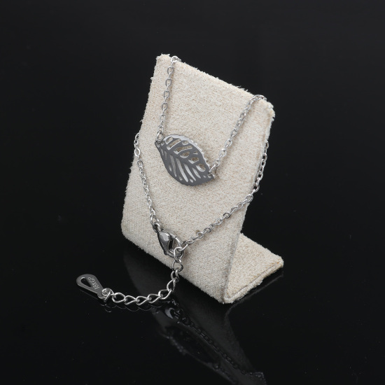 Imagen de Acero Inoxidable Pulseras Tono de Plata Hoja Hueco 16.5cm longitud, 1 Unidad