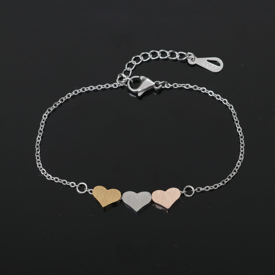 Bild von Edelstahl Armband Silberfarbe Herz Matt 17cm lang, 1 Strang