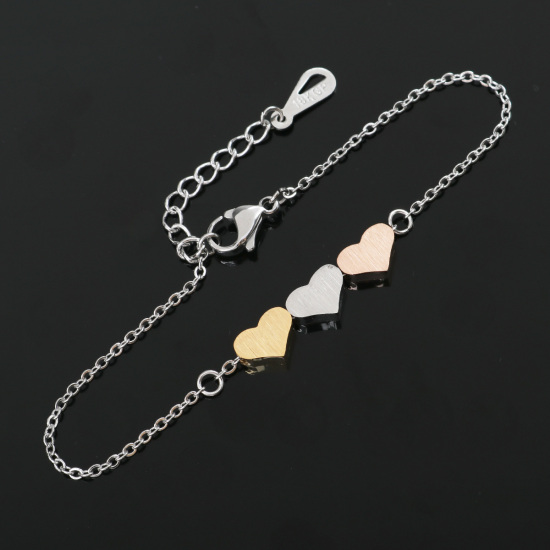 Bild von Edelstahl Armband Silberfarbe Herz Matt 17cm lang, 1 Strang
