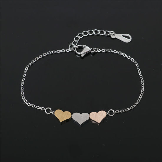 Bild von Edelstahl Armband Silberfarbe Herz Matt 17cm lang, 1 Strang